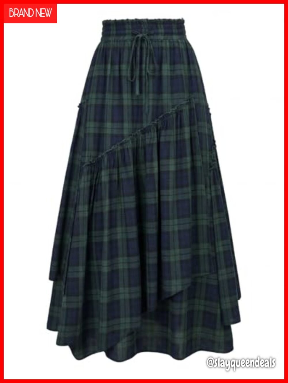 A-Line Plaid Maxi Skirt Tiered Flowy Renaissance Pirate Long Skirt